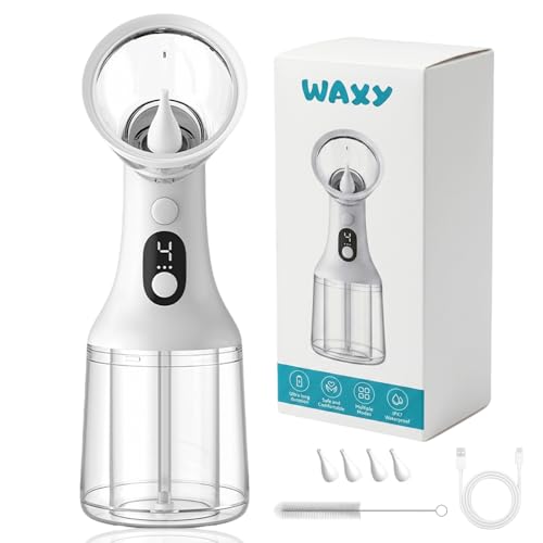 Waxy Ear Cleaner, The Waxy Ear Wax Removal Kit with 4 Pressure Modes & LED Display, Fective & Safe Gentle Ear Cleaner Irrigation Flushing System, USB Rechargeable (White)