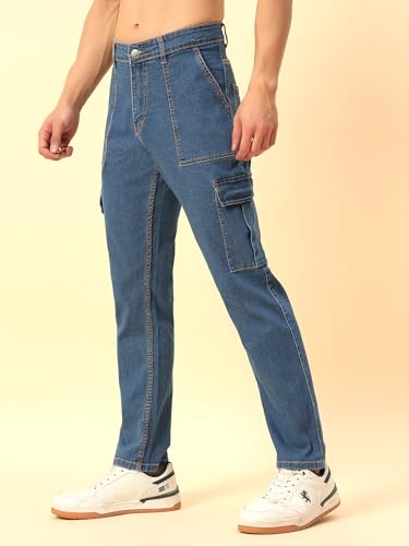 Image of STUDIO NEXX Men's Loose Fit Cargo Jeans| Stretchable | Cargo Denims | Utility Pockets