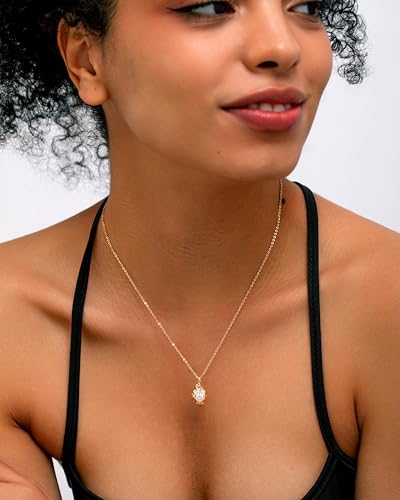 Birthstone Necklace for Women, Dainty 14K Gold Plated Oval Zircon Pendant Necklaces Simple Gold Necklaces for Women Birthday Gifts for Mom Wife2