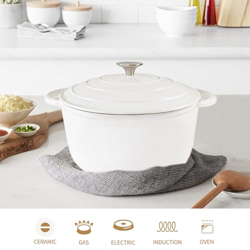 Dutch Oven,Cast Iron Dutch Ovens,Dutch Oven Pot with Lid,5 QT Enamel Dutch Pot,Dutch Ovens with Dual Handles,Cast Iron Pot for Braiser,Cooking,Gifts for Family,White - Thumbnail 6