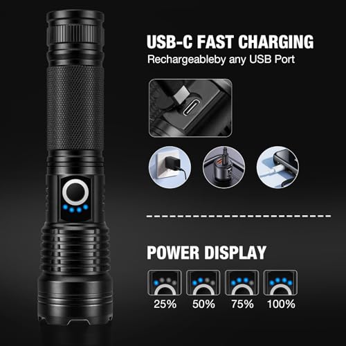 MILAOSHU Rechargeable Flashlights 90000 High Lumens - 2 Pack, Super Bright LED Flashlight Rechargeable with 5 Light Modes, High Powered & IPX7 Waterproof Flash Light for Camping, Home - Thumbnail 6