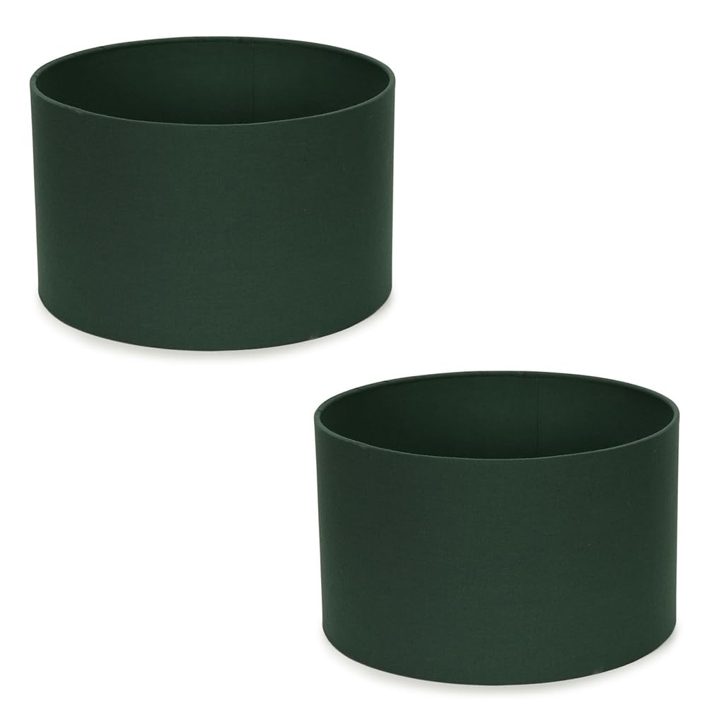 Valuelights Unisex Bottle Green Reni Pair Of Fabric Easy Fit Drum Ceiling Lamp Shade In | Size: Small