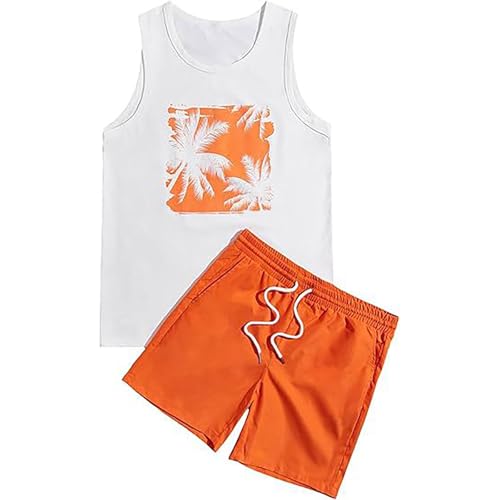 Ensemble homme décontracté d'été avec débardeur short imprimé taille S orange