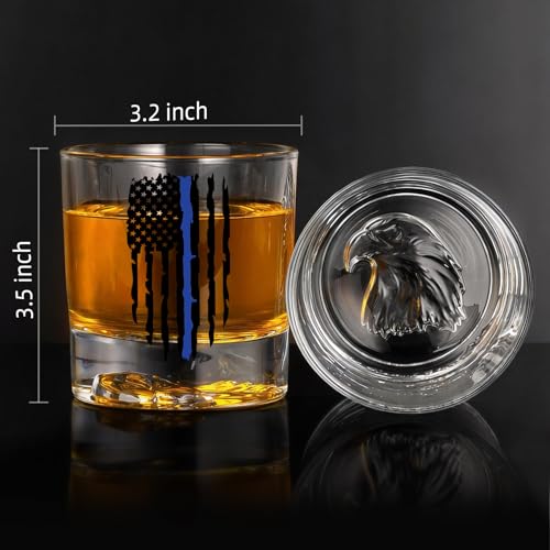 Image of PONPUR Police Officer Gifts for Men, Blue Line Tattered Flag Whiskey Decanter Set with Stones & Glasses, Cool Gifts for Policeman, Retirement & Law Enforcement, Police Academy Graduation Gift