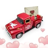 ❤【Décoration Romantique pour Saint-Valentin】Cette décoration de camion vintage se présente avec une carrosserie rouge vif et une colombe blanche qui porte une enveloppe sur le capot. Une porte montre le message 