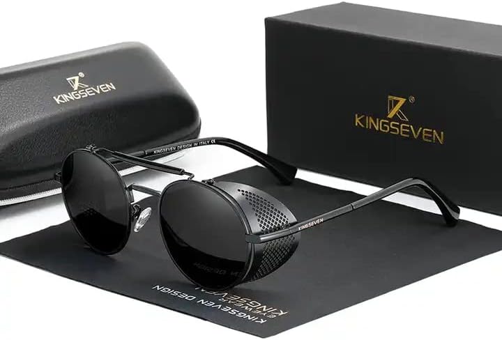 Miniatura 2 de KINGSEVEN Genuino retro redondo steampunk gafas de sol hombres retro mujeres gafas de sol sombras vintage viaje gafas de sol gafas de sol