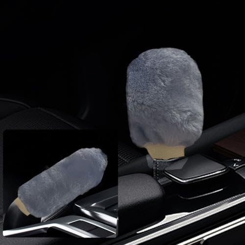2PCS Plush Car Gear Shift Knob Cover & Handbrake Cover, Soft Fluffy Shift Knob Brake Handle Protector, Universal Car Interior Accessories (Gray)