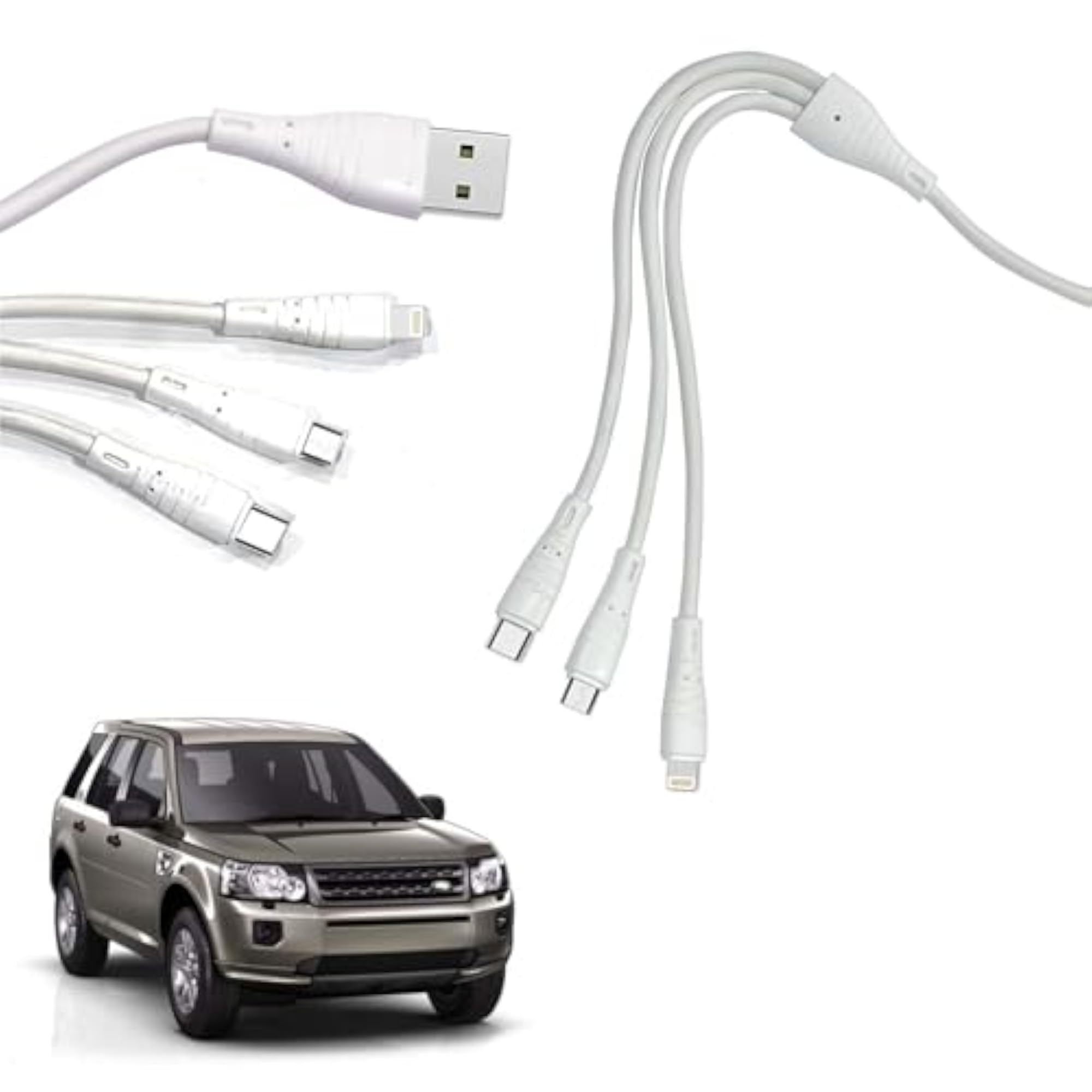3 in 1 White USB Charging Cable for Micro USB, iPhone & Type C