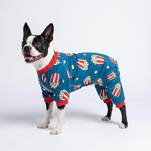 Image of Fitwarm Popcorn Dog Pajamas, Funny Dog Clothes for Small Dogs Boy Girl, Fleece Pet Onesie with Feet, Blue, Red, White, Yellow, Small