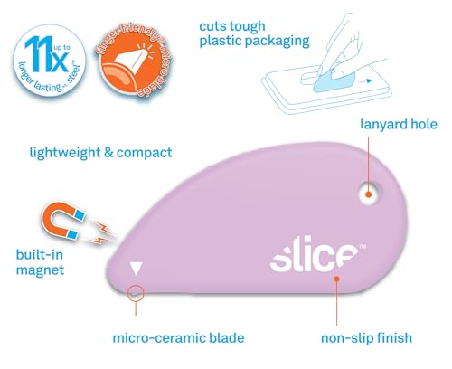 Image of Slice Micro Safety Cutter | Safe Ceramic Box Cutter Lasting 11x Longer than Metal | Keychain Box Opener | 4 Pack | Lavender