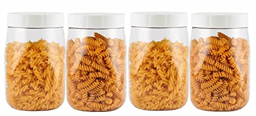 PEARLPET Transparent Space Saver Container for Kitchen Storage Set with Plastic White LID, 1500 ML Set of 4 Pieces