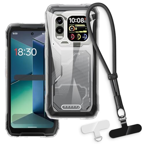 OAGELIM 2-in-1�ی�P�[�X�ƃ��X�g�X�g���b�v Blackview Xplore 1 Pro 5G �Ƃ̌݊������� ���O���\�ȃ��j���[�h�t���d�b�J�o�[�A����~�ߕ����h�~�O���b�v�n���h�� (�N���A + �u���b�N)