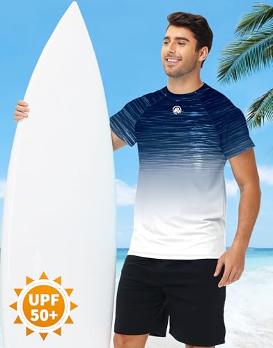 Image of AOBUTE Mens Swim Shirts Short Sleeve UPF 50+ Sun Shirt Quick Dry Rash Guard Fishing Swimming Shirt