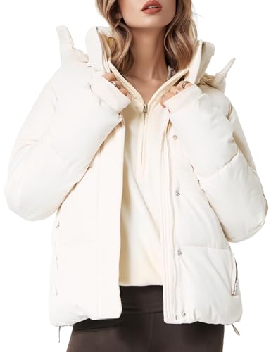 Arssm Women Faux Fur-Lined Puffer Jacket Winter Warm Quilted Jacket with Removable Hood Fleece Coat(White-M)