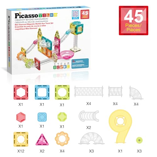 PicassoTiles Magnet Tiles Building Block Travel Size Magnetic Marble Run Construction Toy Set Mini Diamond Marble Racetrack Building Blocks Playset Education STEM Learning Kit Boy Girl 3+ PTMG45 - Image 3
