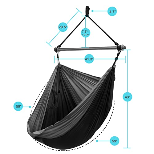 Hammock Chair, Portable Large Hanging Rope Swing - Lightweight Nylon Parachute -Max 500 Lbs - Detachable Metal Support Bar Hammock Chair Swing For Outdoor, Indoor, Backpacking, Camp, Beach #TOP6