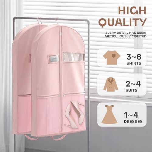Image of Lazebox 43 inch Travel Garment Bag with Accessories Zipper Pocket, Heavy Duty Suit Bag for Suits, Tuxedos, Dresses, Coats, Pink, 1 pack