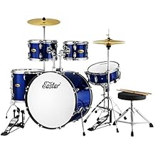 Drum Set Eastar 22 inch for Adults, 5 Piece Full Size Drum Kit Junior Beginner with Pedal Cymbals Stands Stool and Sticks,