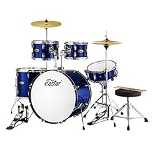 SUPER VALUE FULL-SIZE DRUM SET - Eastar EDS-485B 5 adult drum set involves drum body, stand, drum throne, cymbal, drumsticks, suitable for beginning and intermediate drum enthusiasts, drums with horizontal stripes of poplar, high strength, even vibra...