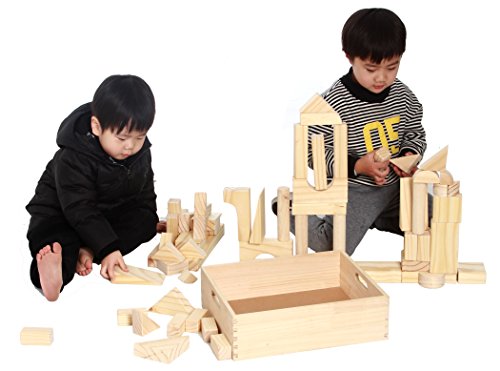 Standard Unit Building Blocks for Toddlers with Storage Tray (64 Pcs) Sanded Wood Blocks for Children, Original STEAM, and STEM Learning, Classic Wooden Toys for Kids Parties and Classrooms - Thumbnail 7