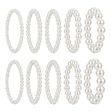 QUUPY Juego de 10 pulseras de perlas de imitación blancas, 5 tamaños de pulseras elásticas apilables con cuentas, joyería elegante para novia, boda, dama de honor, fiesta, uso diario y regalos