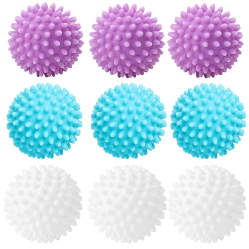 9 Pack Laundry Balls for Washing Machine, Drying Balls for Tumble Dryer, Reusable Washing Machine Balls, 6 Cm Diameter, White, Purple, Blue