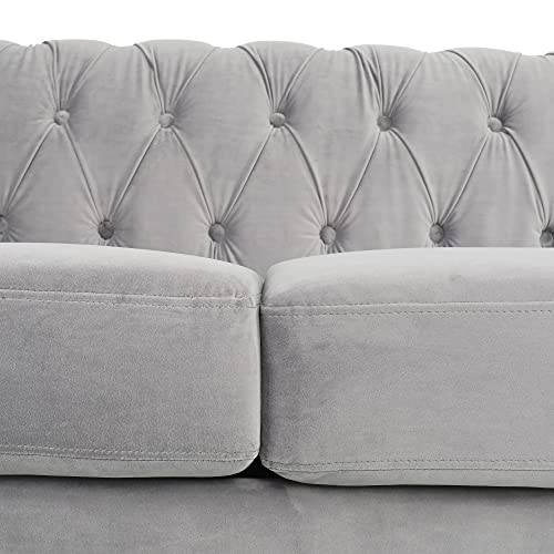 Nosga Modern Chesterfield Fabric 3 Seater Couch Furniture, Deep Button Tufted Chesterfield Velvet Sofa With Scroll Arms, Upholstery Nailhead Trim Sofa Couches For Living Room(Grey) #TOP2