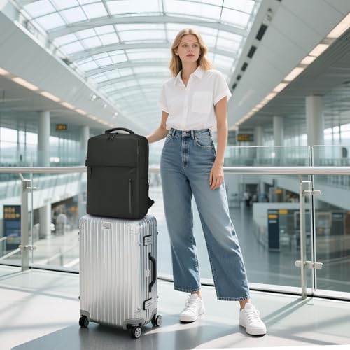 Mochila liviana para portátil y viaje, resistente al agua, negra miniatura 6