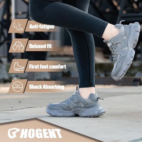 Image of Hogent Steel Toe Shoes for Women Men Wide Non Slip Composite Work Sneakers Indestructible Comfortable Safety Tennis Shoes Lightweight Breathable Construction Sneakers Puncture Proof Ergonomic Design