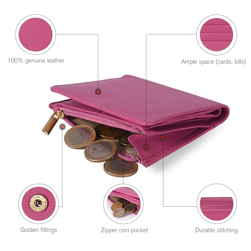 Image of Oak Leathers Wallet For Women Full Grain Leather - Small RFID Coin Purse Credit Card & ID Holder for Ladies,Bifold Wallets for Teenager | Small
