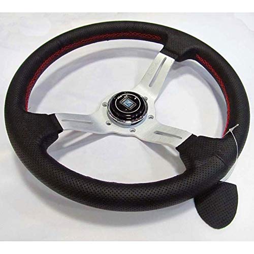 Kierownica sportowa, kierownica samochodowa, wyścigi, sportowy design, 330 mm, kolor srebrny, szprychy, głębokie danie, prawdziwa skóra, tuning, drift, kierownica wyścigowa