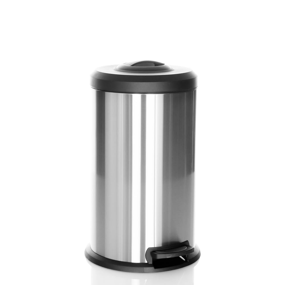 hjh OFFICE Mülleimer 40 Liter CLEAN X Metall Abfalleimer, luftdicht schließend, hygienischer Treteimer mit Pressvorrichtung, Silber 40 L, 741103