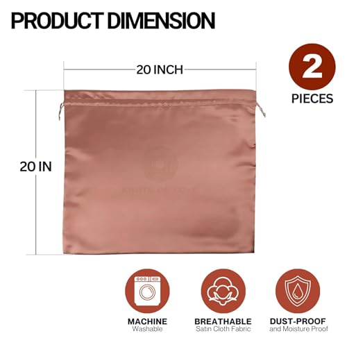 Image of Silk Dust Bag for Handbag, Purses, Shoes, Boots - Silk Drawstring Dustproof Storage Pouch, Reusable and Travel Organizers (2, Pink, 20in x 20in)