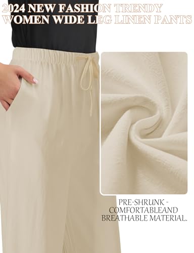 Buauty Plus Size Palazzo Cotton Linen Pants Women Wide Leg Pants Loose Fit Casual Comfy Lounge Flowy High Waist Trousers 20243