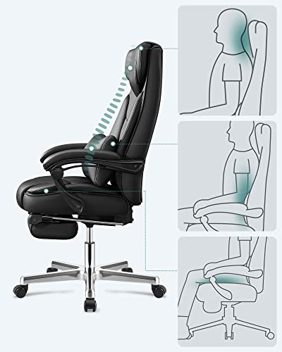 SONGMICS Luxe bureaustoel met inklapbare hoofdsteun, uittrekbare voetensteun, extra grote orthopedische managersstoel… - Image 6