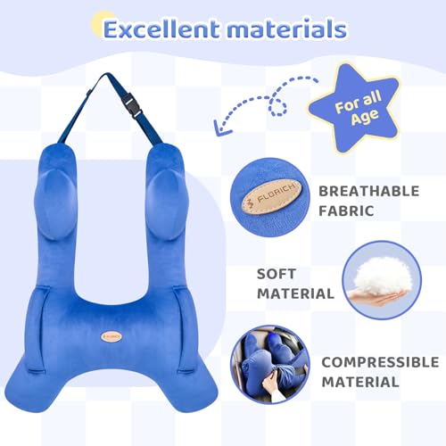 Image of FLORICH Kids Travel Pillow, Car Sleeping Travel Pillow for Kids, Washable H-Shaped Pillow for Adults and Children to Support Head and Body for Road Trips Pillow for Car (Slight Blue)