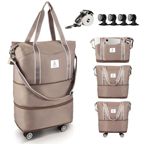 Arxus Carry On Luggage for Airplane, Rolling Duffle Bag with Detachable Wheels and Adjustable Shoulder Strap, Expandable Foldable Wheeled Travel Bag with Suitcase Sleeve for Women, Weekender 25L-55L by Arxus - Used condition - CA$30.25