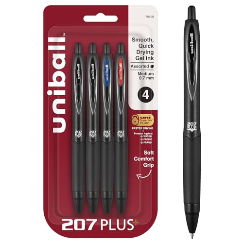 Image of uniball 207 Plus+ Retractable Gel Pens, Medium Point (0.7mm), Assorted, 4 Pack