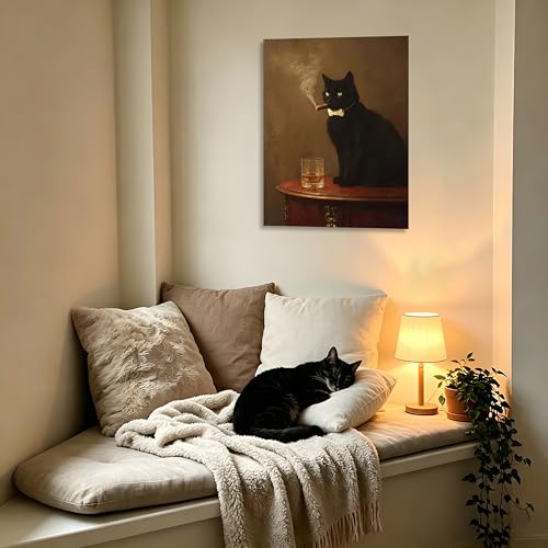 OWNANRTHM Funny Black Cat Wall Art Vintage Cat Poster Funny Cat Canvas Wall Art Humor Cat Pictures Framed for Living Room Bedroom Bar Bathroom Framed 12X16 inch by OWNANRTHM - Used condition - Image 4