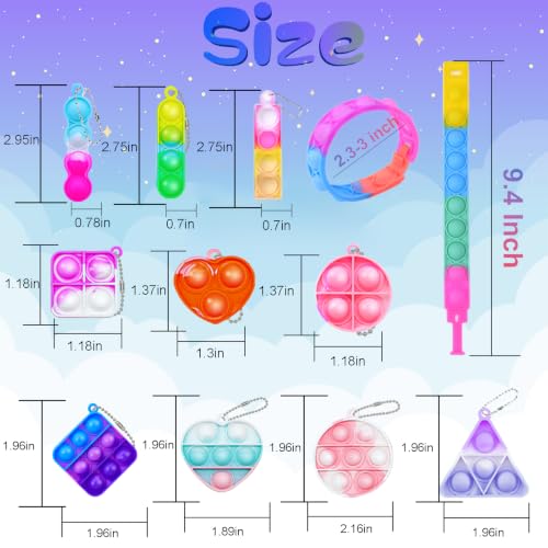 216 PCS Pop Fidget Keychain Pop Bracelets,10 Kinds Mini Fidget Toys Bulk Party Favors for Kids,Bubble Sensory Stocking Stuffers Push Pops Bulk Toys Its Small Prizes for Kids Classroom Birthday Bubble - Image 2