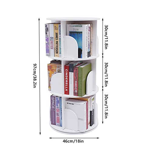 Fichiouy 3/5 Tier 360°Rotating Stackable Bookshelf Organizer, Pvc Counter Bookcase Desktop Shelves For Bedroom Living Room Office (White 3-Layer) #TOP2