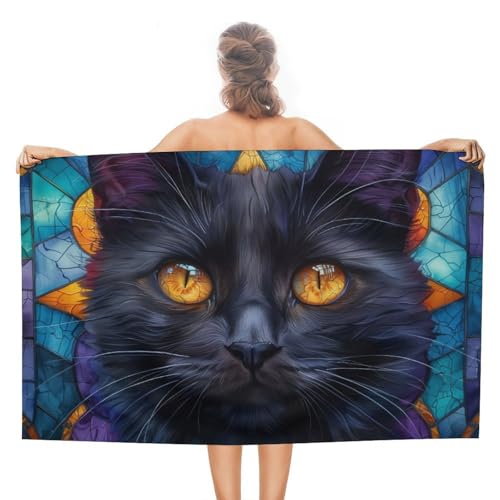Serviette de plage anti-sable chat style vitrail de qualité