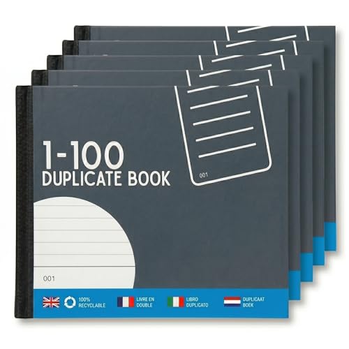 Image of ZOPPER Duplicate Book 1-100 Numbered Carbon Copy Receipt Book Pack of 5 | 100 Duplicate Sets per Book - Perforated Pages, Record Keeping for Orders, Invoices, Receipts & Business Transactions