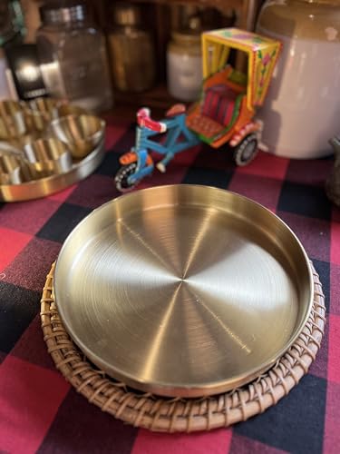 Image of Brass Kumcha Plate (10 inch) | Pure Brass Dining Thali | Traditional Elegant Serving Plate | Lightweight, Durable & Easy to Maintain | Premium Brass Plate for Daily Use & Gifting