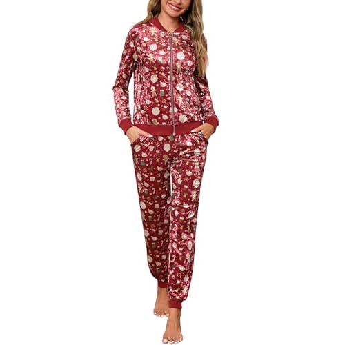 Totatuit Velour Tracksuit Womens Sweatsuit Set Long Sleeve Zip Up Jacket & Drawstring Sweatpants Outfit XX-Large Christmas Red