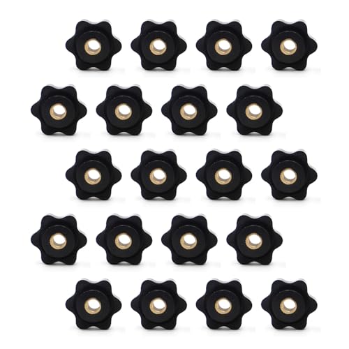 20PCS 6-Star Knobs - 1/4 Inch Plastic Hexagon Head Thru Knobs, Nylon Clamping Jig Knobs, Threaded & Knurled Thru Hole Set-Up Thumb Nuts