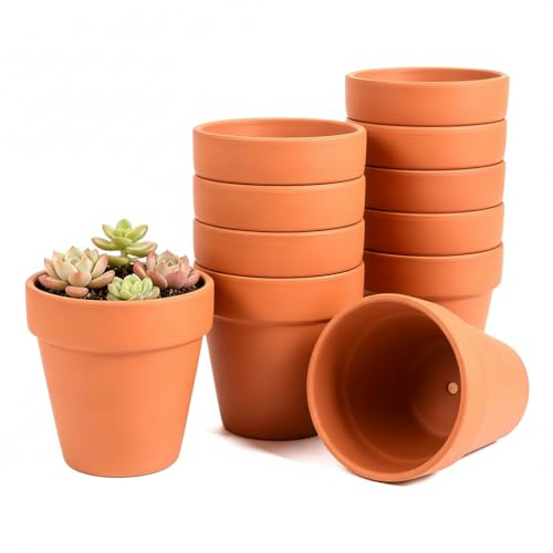 FANOBL Terracotta Clay Pots with Drainage Holes 4 Inch Pack of 24 for Succulents Plants and DIY Crafts