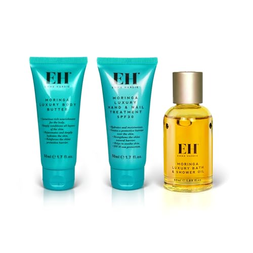 Emma Hardie 3pcs Luxury Hand and Body Set, Pack Includes: 50ml Moringa Luxury Bath & Shower Oil, 50ml Moringa Luxury Body Butter & 50ml Moringa Luxury Hand & Nail Treatment, Vegan & Cruelty Free - Image 2