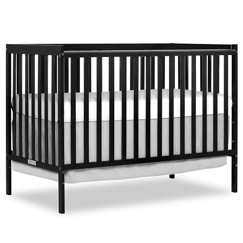 Image of Lakifun 5-in-1 Convertible Crib, Converts to Toddler Bed, Daybed and Full-Size Bed, Fits Standard Full-Size Crib Mattress, Adjustable Mattress Support Base, Black (Mattress Not Included)