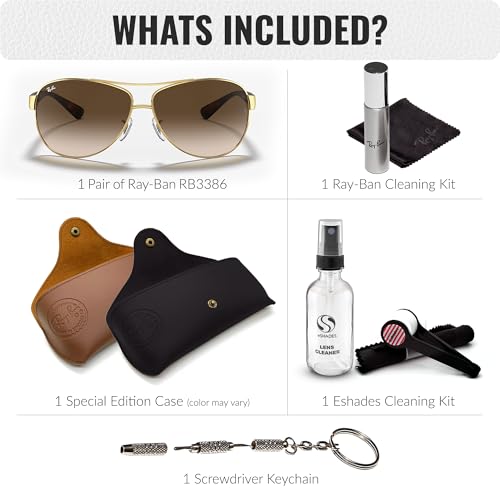 Image of Ray-Ban RB3386 Pilot Shaped Sunglasses for Men with Official RAYBAN Eyewear Kit